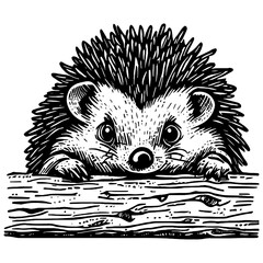 cute hedgehog peering out from behind a wood illustration © Satoru Sketches