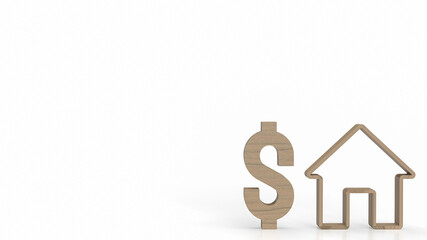 The dollar symbol and home icon for property business concept 3d rendering