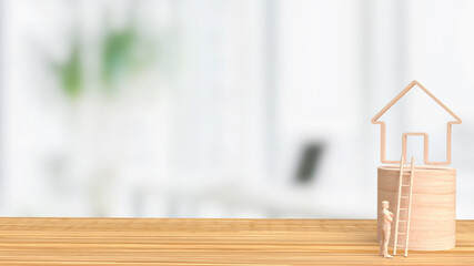 The wood man figure and home icon for property business concept 3d rendering