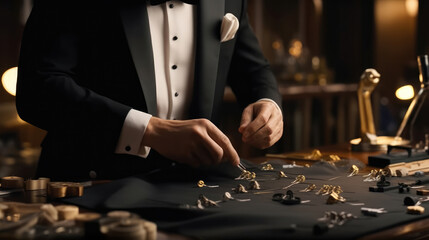 Professional tailor making an expensive tuxedo