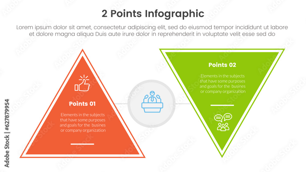 Poster versus or compare and comparison concept for infographic template banner with triangle shape reverse