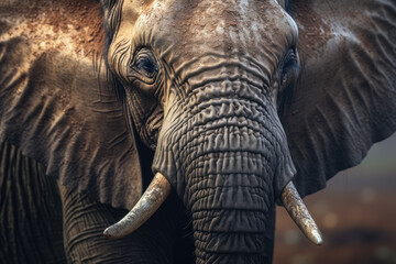 Portrait of an elephant in close-up Macro photography on dark background. 