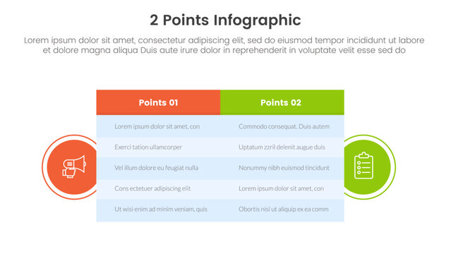 Versus Or Compare And Comparison Concept For Infographic Template Banner With Big Table Box And Circle Shape Badge With Two Point List Information