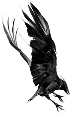 a painted raven bird on a white background