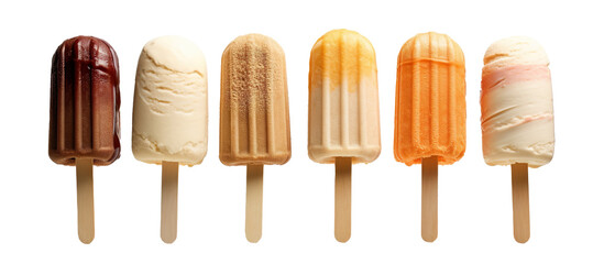 ice cream on a stick on a transparent background, PNG file. Many different mockup templates of different flavors for artwork design.