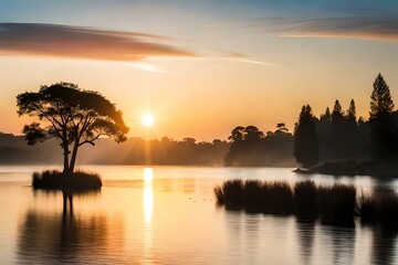 Fototapeta premium sunset over the river