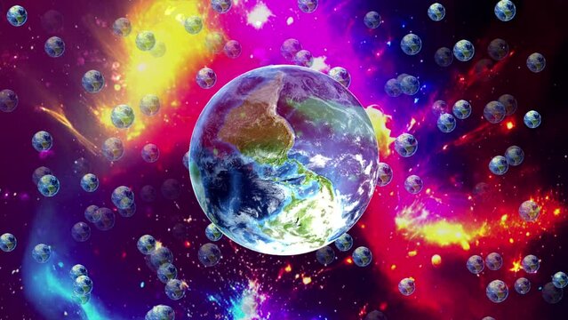 Earth in space, multiverse background,Many earths are roaming in the universe