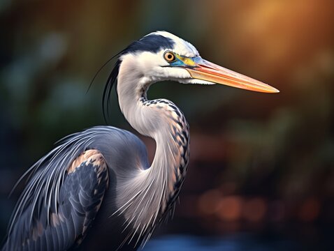 Gray Heron Ardea Cinera Waterbird Photography Generative Ai