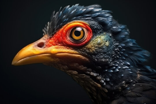 Image of a colorful exotic bird in close-up Macro photography.