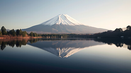 Landscape picture Fuji mountain with reflection in lake