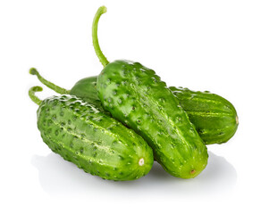 Fresh cucumbers. Green ripe cucumber vegetables. Organic food. Isolated on white background