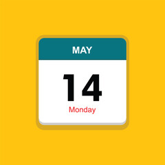 monday 14 may icon with yellow background, calender icon
