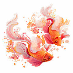 Obraz premium Goldfish corals red pink orange veil seabed