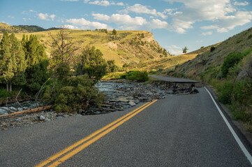 Washed Out Section Of Road In Yellowstone National Park