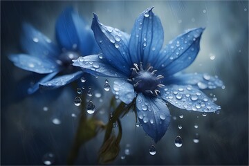 The background of blue flowers exposed to rain in the morning is made by Ai generator technology