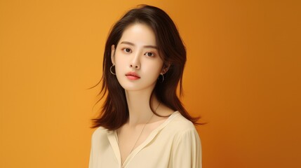 Fototapeta premium Korean Girl portrait shot against plain color paper background