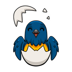 Cute thraupidae black and gold tanager bird cartoon inside from egg
