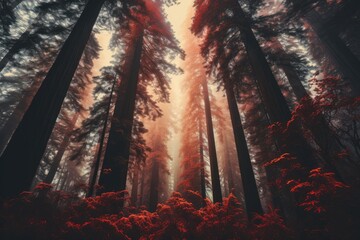 The beauty of Red Woods National Park in abstract style