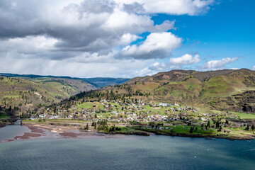 Green Hills and Cliffs Along Town from Tom McCall Preserve in Columbia River Gorge, OR