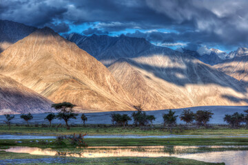 Nubra river in Nubra valley in Himalayas