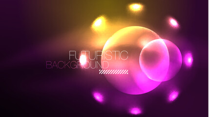Circles with bright neon shiny light effects, abstract background wallpaper design