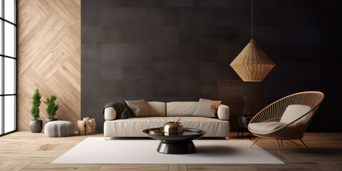 Modern interior with mockup background wall and beautiful decoration. Generative AI