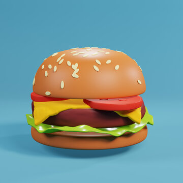 Stylized burger low poly 3D illustration