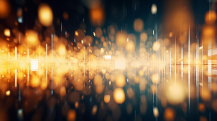 Abstract background image of blurred gold and white lights shining through a plate glass window creating a distorted prismatic effect computer wallpaper desktop background