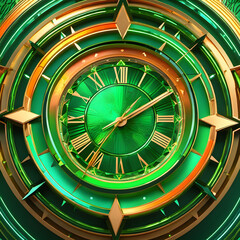 Naklejka premium 3d-render-space-clock-abstract-neon-background-with-shifting-green-and-orange-fractal-patterns-di-110168028 (3)
