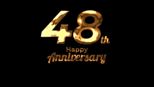 Animated text happy anniversary 48th gold 4K, birthday, celebration, moment, gold moment