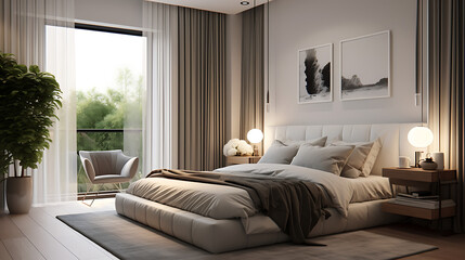 new modern bedroom in a apartment. 3d rendering