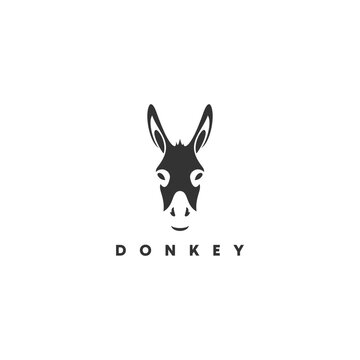 elegant black donkey, horse head icon, logo symbol design illustration