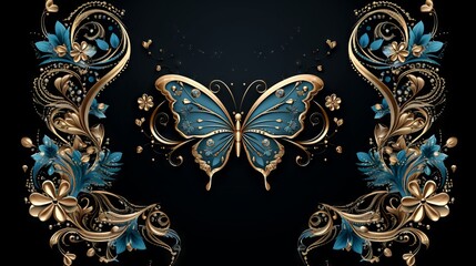 Abstract pattern of a enameled common blue butterfly in art nouveau style. Made with Generative AI.
