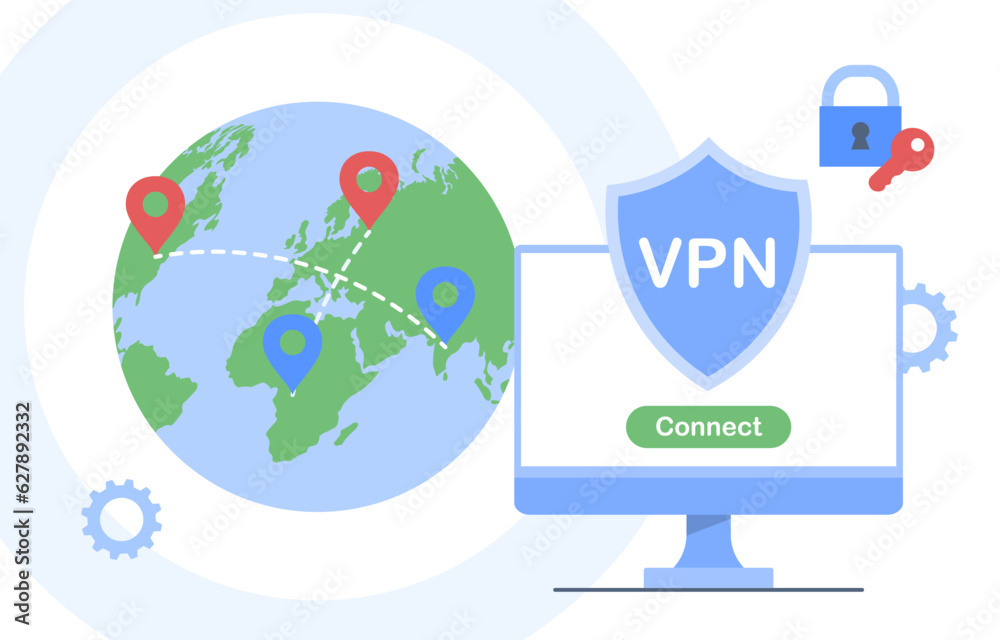 Poster vpn service concept. internet security and safety. virtual private network technology. remote server
