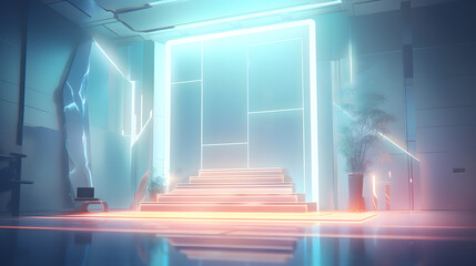 美しい未来的な背景とモダンなポディウムのイラスト No.039 | Illustration of Beautiful Futuristic Background with Modern Podium Generative AI