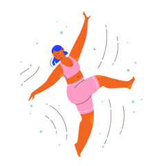 Woman character in a dynamic dancing pose. Flat colorful people vector illustration.  © Alena