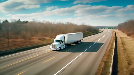 white truck on the highway Logistics freight forwarding Template Generative Ai