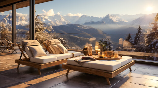 Panoramic mountain view from luxury penthouse