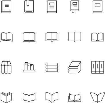 Book line icon set. Perfect for web sites, books, stores, shops. Editable stroke in minimalistic outline style