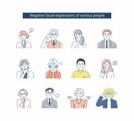 さまざまなビジネスパーソンの表情 mix2　ネガティブ