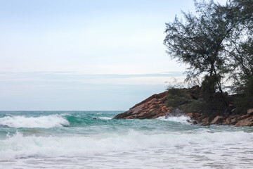 beautiful sea waves and the rocks, beach sand and sea wave