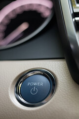 power button or engine start and stop button in modern car, on and off switch