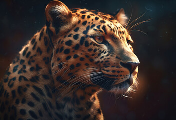 Obraz premium a leopard on the wilderness, in the style of realistic depiction of light, light gold and orange