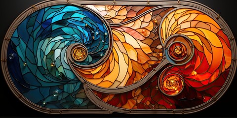 illustration of colorful stained glass window, generative AI