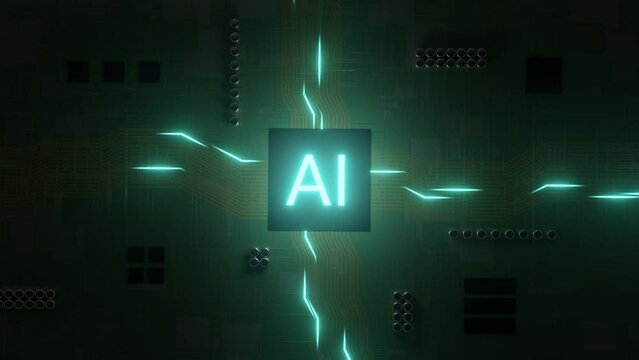 Inside AI Artifical Intelligence Computer Chip Processor CPU Concept - 4K Seamless VJ Loop Motion Background Animation