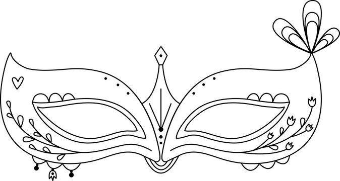 Masquerade mask purim, black line illustration