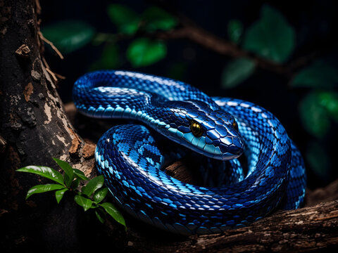 blue python on a tree