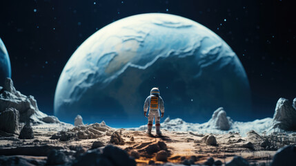 Fototapeta na wymiar Astronaut in space on the surface of the moon