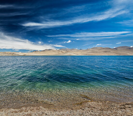 Tso Moriri lake in Himalayas in Ladakh, India
