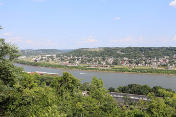 Cincinnati. Ohio overlook. Birds eye view of downtown and bridges.